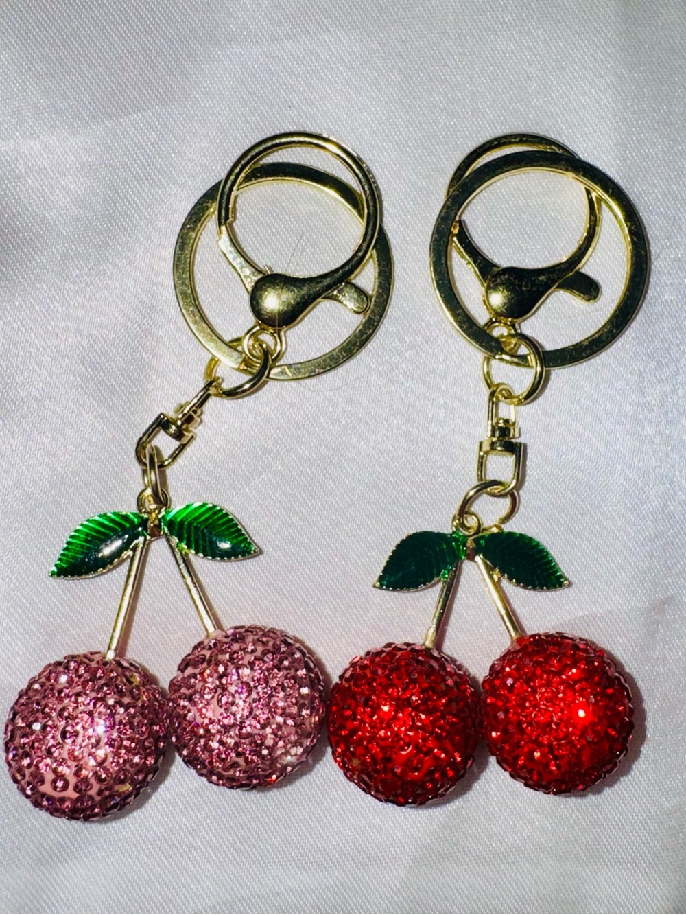 Sparkling Rhinestone Cherry Keychain Bag Charm (price per 1) - Pink OR Red